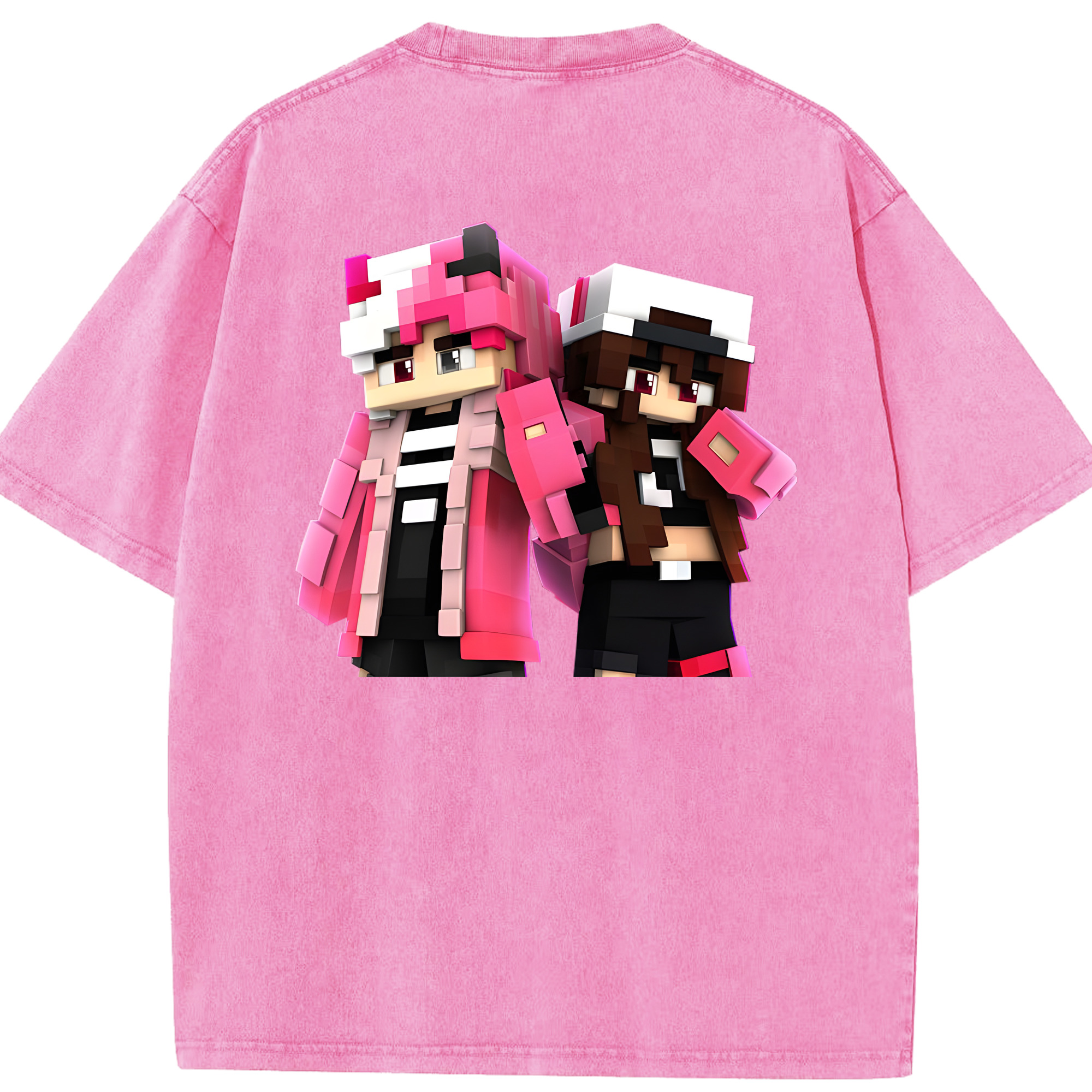 （画像用） マインクラフト ブロックの世界 Minecraft MC Block world 綿100% ヴィンテージ風 半袖Tシャツ（背面プリント）
